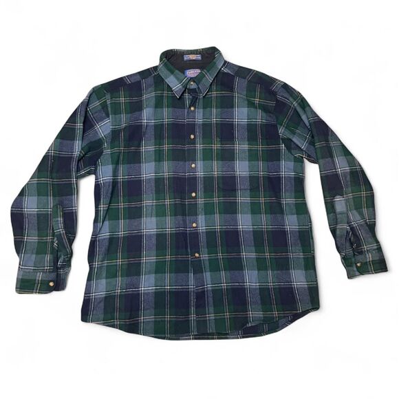 Pendleton Men’s XL Wool Plaid Flannel Shirt Blue Green Button Front Vintage USA* - Picture 1 of 6